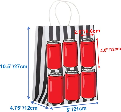 Miniatura 2 de 100 bolsas de regalo medianas, 8 x 4.75 x 10.5 pulgadas, bolsa de papel kraft reciclado a rayas blancas y negras con asas a granel para Navidad