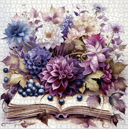 Miniatura 2 de Rompecabezas de libros de flores moradas para adultos, 1000 piezas de naturaleza, hermosas plantas, arte floral, rompecabezas imposible desafiante