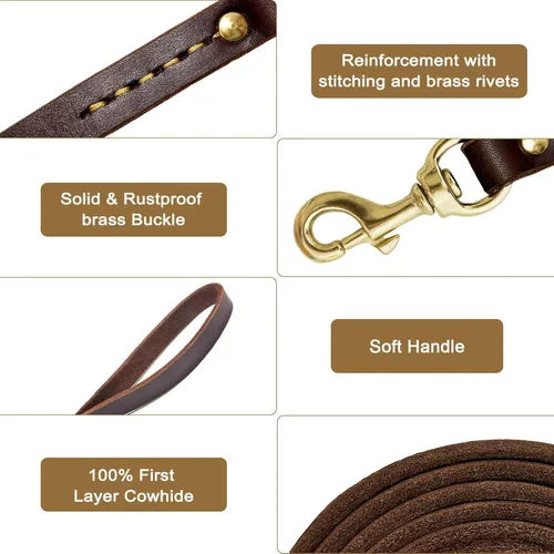 Miniatura 3 de Guiding Star Correa de cuero para perro de 6 pies, correas para perros grandes, resistente, correa de entrenamiento de cuero suave hecha a mano