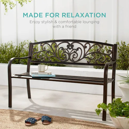Miniatura 7 de Mejor Elección Productos 50 in patio parque banco de jardín patio marco de acero inoxidable muebles al aire porche silla, L, Negro