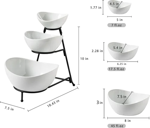 Miniatura 2 de Gomakren - Juego de cuencos ovalados de 3 niveles, soporte plegable de metal negro Multi-capacity porcelain bowls holiday party display, stable