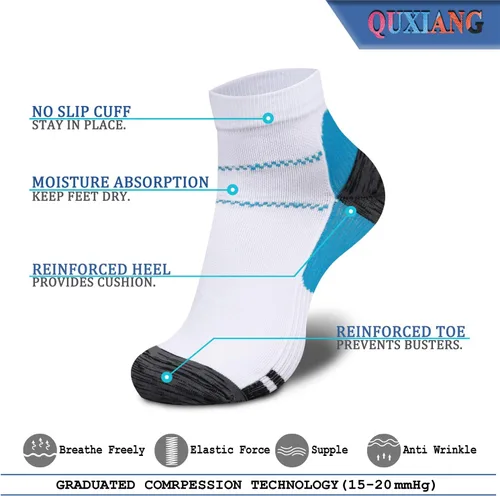 Miniatura 4 de QUXIANG Calcetines de compresión para mujeres y hombres, circulación, 367 pares de soporte de tobillo de 15-20 mmHg, lo mejor para correr, ciclismo