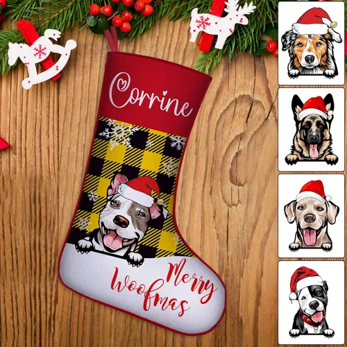 Miniatura 20 de Medias de Navidad de raza de perro personalizadas con texto de nombre, regalos de decoración de calcetines de Navidad personalizados para perros
