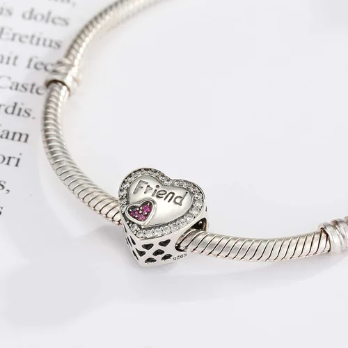 Miniatura 2 de Abalorio de plata de ley con forma de corazón para mejores amigas, compatible con pulseras Pandora para mujer