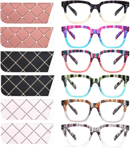 Miniatura 11 de Paquete de 6 lentes de lectura de moda para mujeres y hombres, bloqueo de luz azul, lectores cuadrados de gran tamaño con bisagra de resorte 2