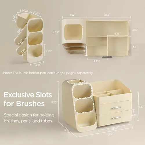 Miniatura 4 de HBlife Organizador de maquillaje con soporte para brochas para tocador, organizador grande de plástico para tocador de baño, almacenamiento