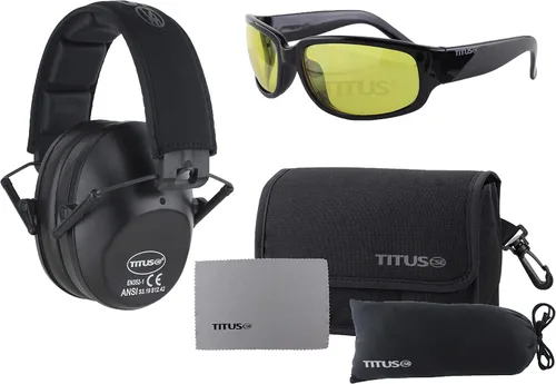 Miniatura 16 de TITUS Paquete combinado de orejeras y gafas de seguridad de línea delgada Marco negro G26/lente amarilla