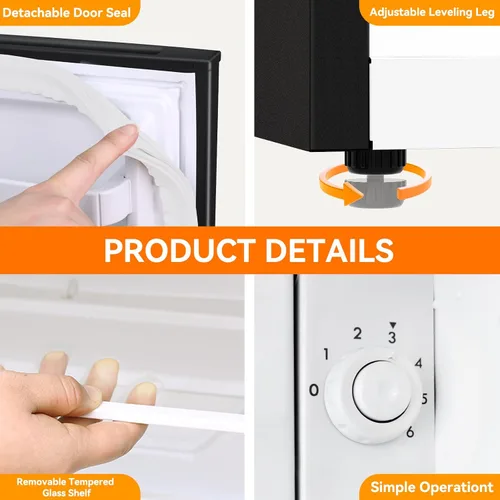 Miniatura 5 de Mini refrigerador de 3.2 pies cúbicos de una sola puerta con congelador, termostato ajustable, refrigerador pequeño de bajo ruido de ahorro