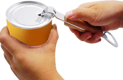 Miniatura 5 de HANCELANT Abrebotellas con punzón para latas, abridor de latas manual de acero inoxidable, paquete de 3 Madera clara