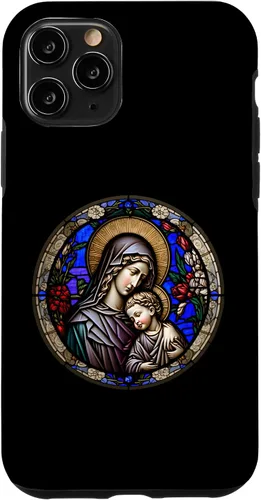 Miniatura 28 de Funda para iPhone 11 Religious Blessed Virgin María y Jesús con diseño de vidrieras