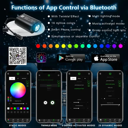 Miniatura 2 de AKEPO - Kit de luz musical RGBW de 6 W, tamaño mini, parpadeante, fibra óptica, controlada a través de aplicación, para el hogar y el automóvil, 600