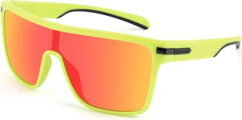 Karsaer Top plano TR90 polarizado deportes hombres gafas vintage cuadrado ciclismo correr pesca golf senderismo deportes gafas Amarillo/Rojo espejo