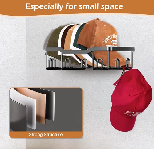 Miniatura 3 de KEETDY Percheros de metal para gorras de béisbol, organizador de sombreros de pared para 24 gorras, 2 paquetes de organizador resistente de Negro