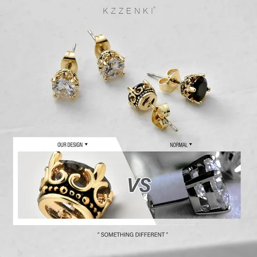 Miniatura 4 de Aretes negros y dorados para hombres y mujeres, con corona retro, hipoalergénicos, de acero inoxidable, con circonita cúbica