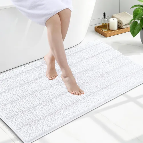 Miniatura 240 de Grandaily Alfombras de baño de felpilla a rayas de 24 x 16 pulgadas, extra gruesas y suaves, absorbentes, parte trasera de goma, alfombra de ducha