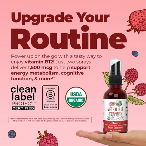 Miniatura 2 de MaryRuth Organics Spray líquido de vitamina B12 Vegano, sin OMG, sin gluten Suplemento orgánico USDA Apoyo energético y del sistema nervioso