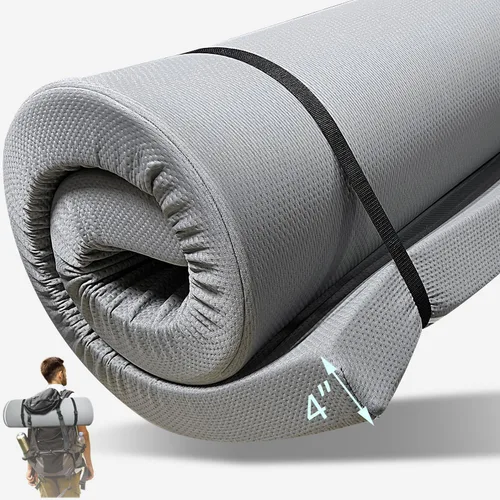 Miniatura 10 de Cubrecolchón de espuma viscoelástica de 4 pulgadas con cremallera resistente al agua, colchón enrollable para piso, colchonetas de dormir
