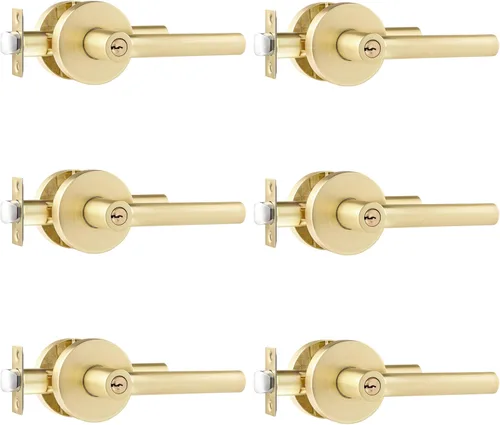 Miniatura 10 de Leydebong Paquete de 1 manija de puerta de entrada resistente dorada (para oficina y puerta delantera) reversible para lado derecho e izquierdo