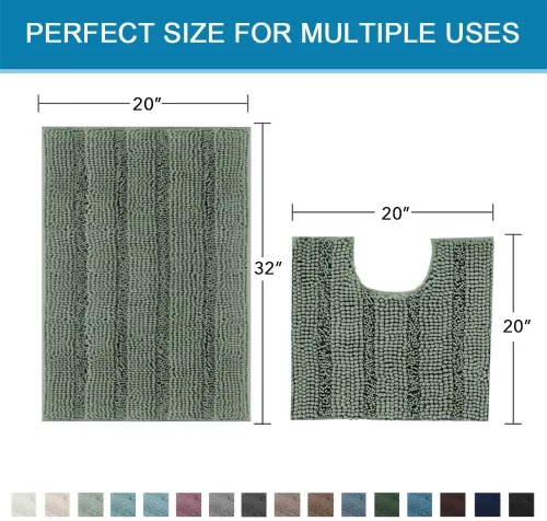 Miniatura 85 de H.VERSAILTEX Tapetes de baño antideslizantes para baño, alfombras de baño extragruesas de felpilla a rayas, tapetes de baño de 47" x 17", alfombras