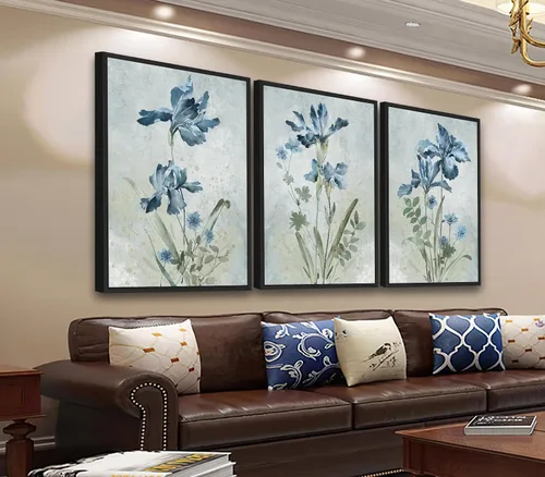 ASDCEUTICALS Arte de Lienzo Grande para Pared - Pinturas Florales de Iris Azul Decoración de Pared Botánica Vintage Capullos Imágenes de Flores para