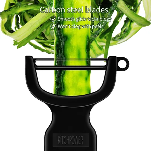 Miniatura 6 de Pelador de verduras original, peladores de patatas para cocina, hoja de acero al carbono, paquete de 3 unidades, gris/azul/negro