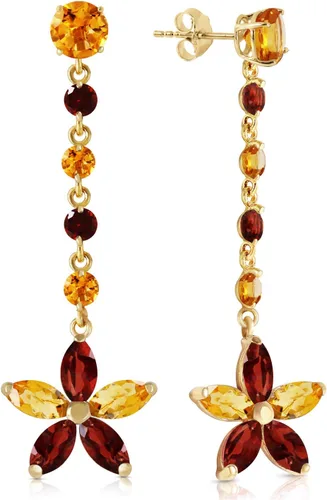 Galaxy Gold GG Pendientes de granate citrino Stardrop de oro macizo de 14 k de 4.8 CTW, Metal Gema, Citrino