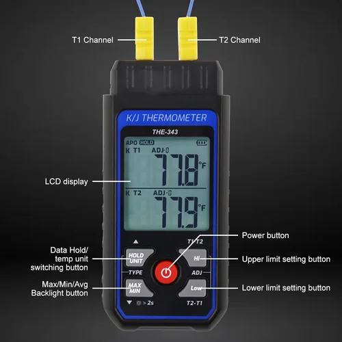 Miniatura 4 de Termómetro de termopar digital tipo K/J con termopar tipo 4 K, termómetro HVAC con alarma y compensación de adj, medidor de temperatura -328°F ~
