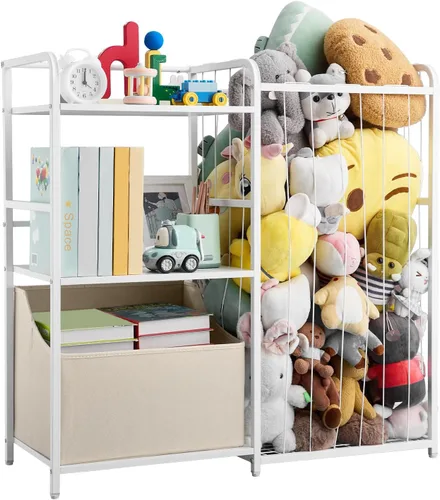 VEVOR Estantería infantil y almacenamiento de animales de peluche, organizador de almacenamiento de juguetes, estante de libros de 2 niveles con