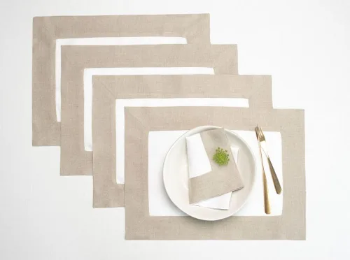 Solino Home - Juego de 4 manteles individuales Contempo de 100 % lino puro, 14 x 19 pulgadas, color natural