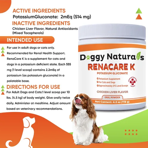 Miniatura 2 de RenaCare K es para Renal K (gluconato de potasio) Suplemento en polvo de potasio para perros y gatos, (4 onzas) con sabor a hígado de pollo