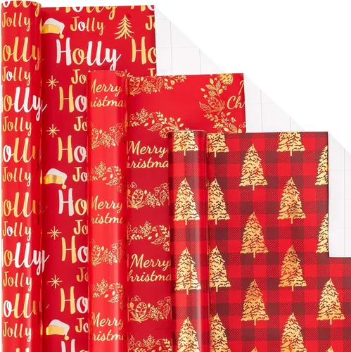 Miniatura 16 de LeZakaa Mini rollo de papel de regalo de Navidad, diseño de campana y árbol/bastones de caramelo/copos de nieve, blanco y negro, para envolver