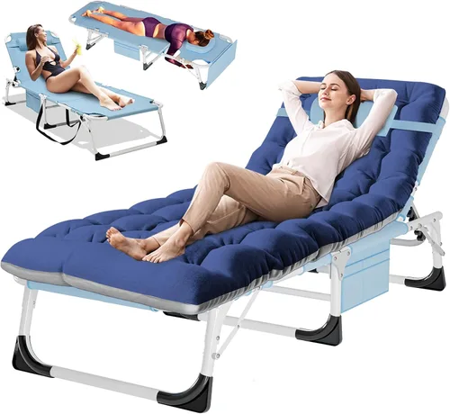 Miniatura 18 de DoCred Sillón plegable, 5 posiciones, ajustable, plegable, cama para dormir, tumbona, tumbona, perfecta para tomar el sol, campamento, piscina