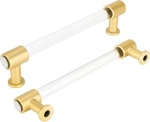 Miniatura 16 de Goldenwarm Paquete de 10 Pomos Dorados para Gabinete de Acrílico, Pomos para Cajones Decorativos de Acrílico Transparente en Forma de T, Herrajes