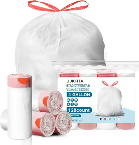 Miniatura 8 de Bolsas de basura pequeñas de 4 galones, sin desgarros con cordón, bolsas de basura blancas sin perfume, 60