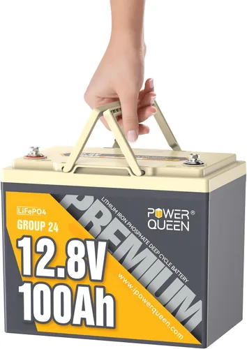 Power Queen Batería LiFePO4 de 12 V 100 Ah, batería de litio del grupo 24, batería de más de 15000 ciclos profundos para caravana con protección BMS