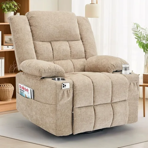 Miniatura 14 de Korser Sillón reclinable giratorio de 360° con mecedora para adultos, sillón reclinable con masaje y calefacción para guardería, silla de columpio