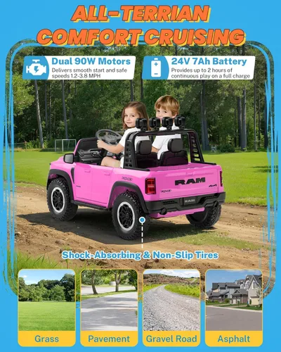 Miniatura 6 de ENYOPRO Juguetes Montables de 24V para Niños de 4-8 Años, Carro Montable para Niños RAM 1500 RHO con Licencia de 2 Asientos con Control Remoto
