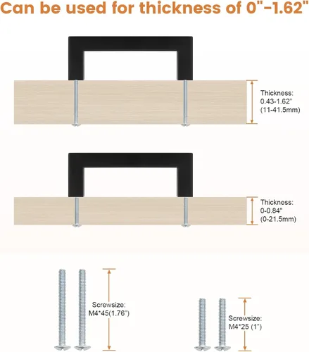 Miniatura 4 de Probrico - Tiradores cuadrados de acero inoxidable para puerta de armario o cajón, color negro, 0.5 pulgadas de ancho, Negro
