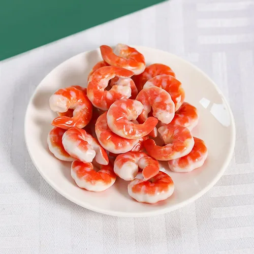 Miniatura 7 de Hiawbon 15 figuras artificiales de camarones de plástico realistas, camarones pelados falsos, modelo de camarones de comida simulados para el hogar