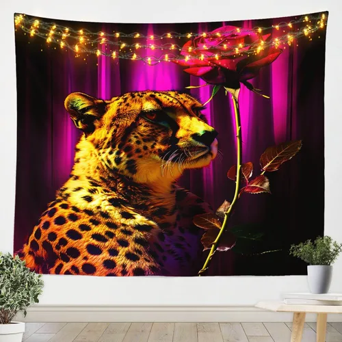 Miniatura 4 de Erosebridal Tapiz de guepardo para colgar en la pared, tapiz de rosa roja, decoración del hogar, tapiz de leopardo y gato, diseño de pared
