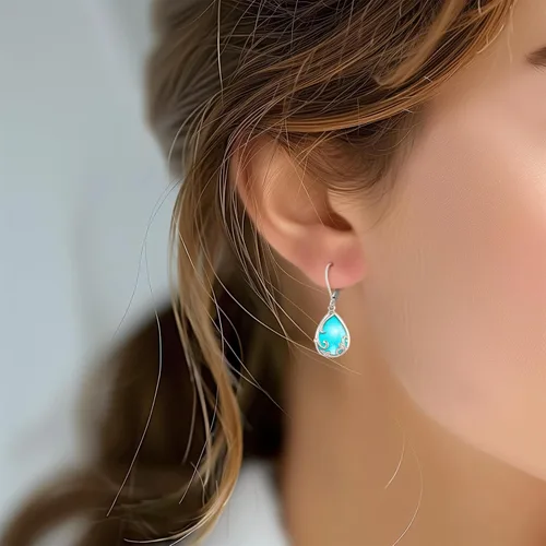 Miniatura 265 de Aretes colgantes de plata de ley con diseño de árbol de la vida, flor, abeja, animales, gato, colibrí, piedra lunar, turquesa, aretes con cierre