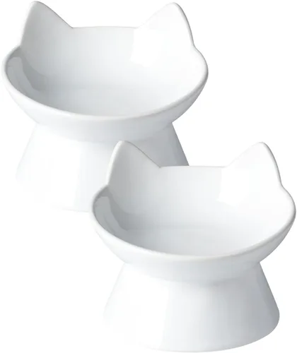 Miniatura 15 de ABRUTY Cuenco de agua para gatos, cuencos elevados de cerámica de 16 onzas, plato de comida para mascotas inclinado y elevado en 15°, antivómito