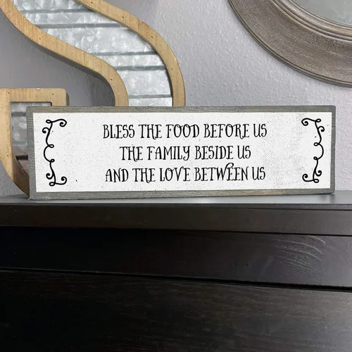Miniatura 6 de Letreros de madera de cocina (medianos, madera y metal, bendiga la comida antes que nosotros, la familia a nuestro lado y el amor entre nosotros)