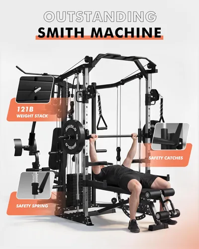 Miniatura 5 de GMWD SmithΔ Machine - Jaula de potencia, sistema multifunción de gimnasio en casa con sistema cruzado de cables, estación de entrenamiento de doble