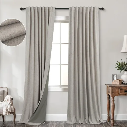Miniatura 81 de KOUFALL - Cortinas de medio estilo francés de lino para ventana, juego de 2 cortinas cortas de 40 pulgadas de longitud, para privacidad, cortinas