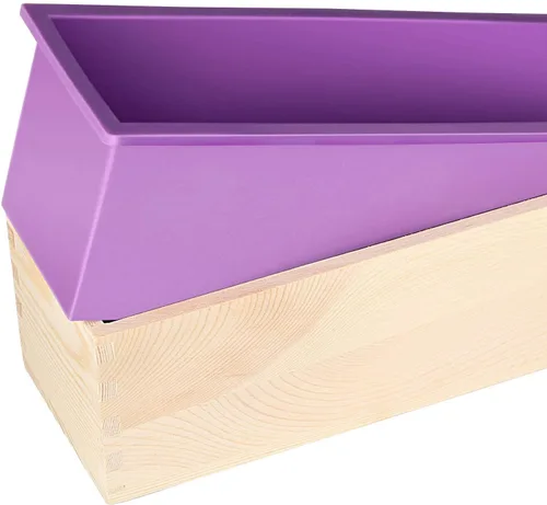 Miniatura 3 de ZOENHOU 2 moldes de jabón morado de 42 onzas con 2 tapas, kit de moldes de silicona rectangulares flexibles con caja de madera, juego