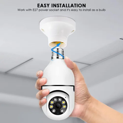 Miniatura 2 de EVERSECU Cámara de seguridad PTZ de bombilla inalámbrica de 1080P 2.0MP con conector E27, seguimiento automático de movimiento, audio bidireccional