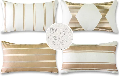 Miniatura 19 de OTOSTAR Juego de 4 fundas de almohada decorativas impermeables para exteriores, fundas decorativas geométricas de 18 x 18 pulgadas, fundas cuadradas