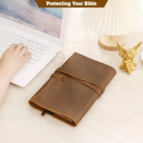 Miniatura 5 de Jack&Chris Funda de Cuero para Biblia, Funda de Libro de Cuero para Hombres y Mujeres, Funda para Biblia con Correa Portabiblia Regalos, JC61-8L