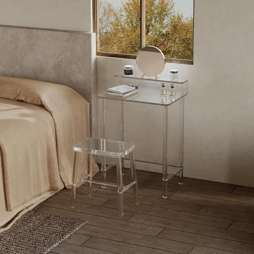 Miniatura 6 de Eglaf - Escritorio pequeño de acrílico, mesa de tocador moderna con soporte de escritorio 23.6'' L x 15.8'' W x 33.9'' H, Clear Makeup Table